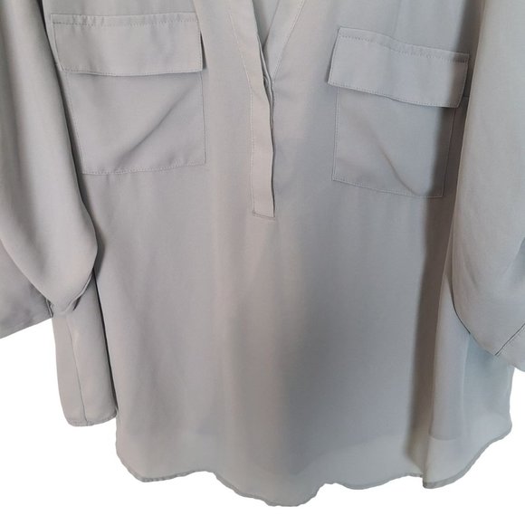 Torrid Womens 2X Gray Split Neck Harper Georgette Pullover 3/4 Sleeve Blouse - Picture 4 of 9